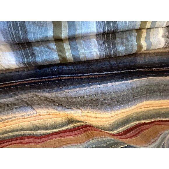 Pair of Quilted Stripped Cotton King Pillow Shams Boho Coastal Cottage Daybed - Picture 4 of 14